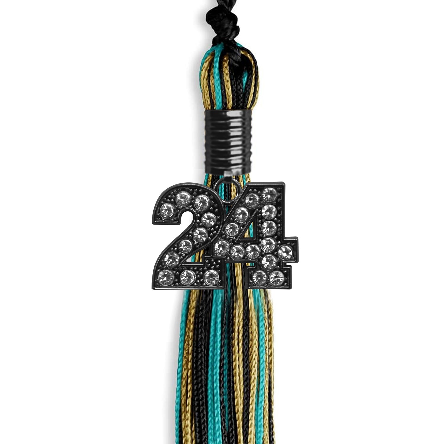 Black/Peacock/Antique Gold Mixed Color Gold Graduation Tassel with Black Bling Charm by Wholesale Grad Supply
