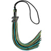 Black/Peacock/Antique Gold Mixed Color Gold Graduation Tassel with Black Bling Charm by Wholesale Grad Supply