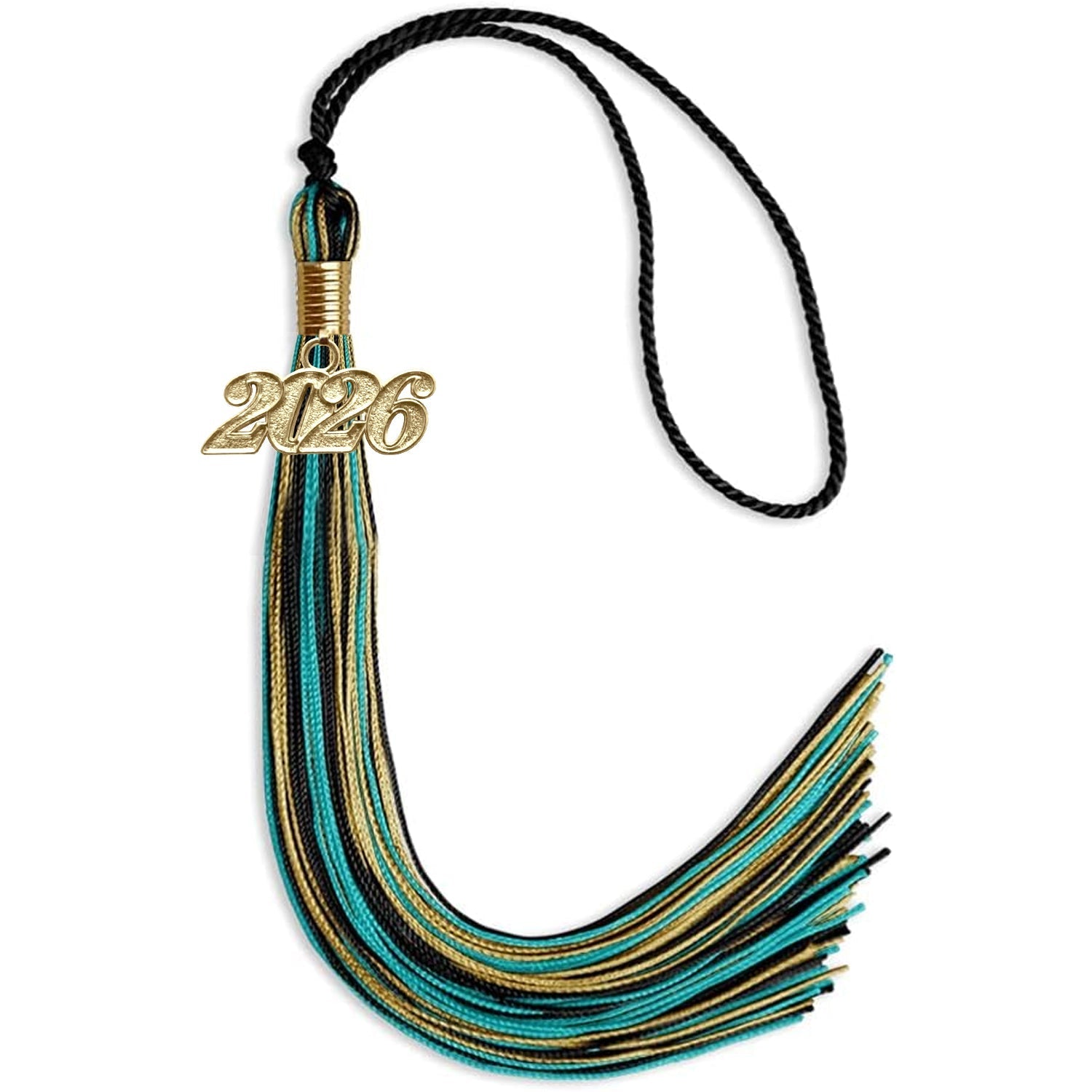 Black/Peacock/Antique Gold Mixed Color Graduation Tassel with Gold Bling Charm by Wholesale Grad Supply
