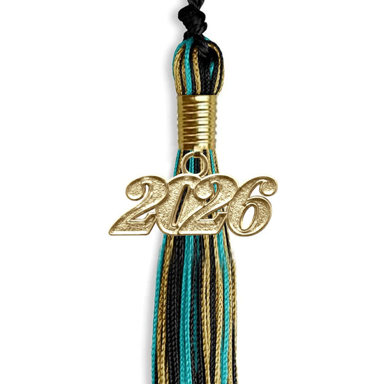 Black/Peacock/Antique Gold Mixed Color Graduation Tassel with Gold Bling Charm by Wholesale Grad Supply