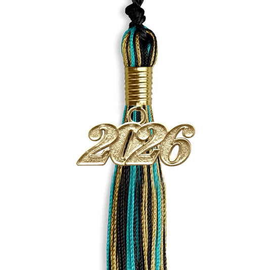 Black/Peacock/Antique Gold Mixed Color Graduation Tassel with Gold Bling Charm by Wholesale Grad Supply