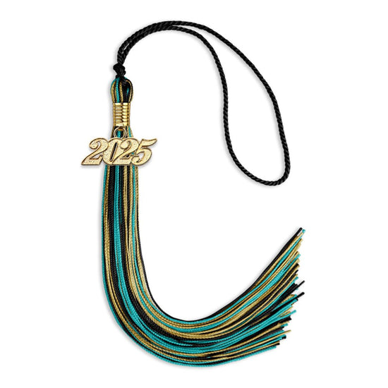 Black/Peacock/Antique Gold Mixed Color Graduation Tassel with Gold Bling Charm by Wholesale Grad Supply