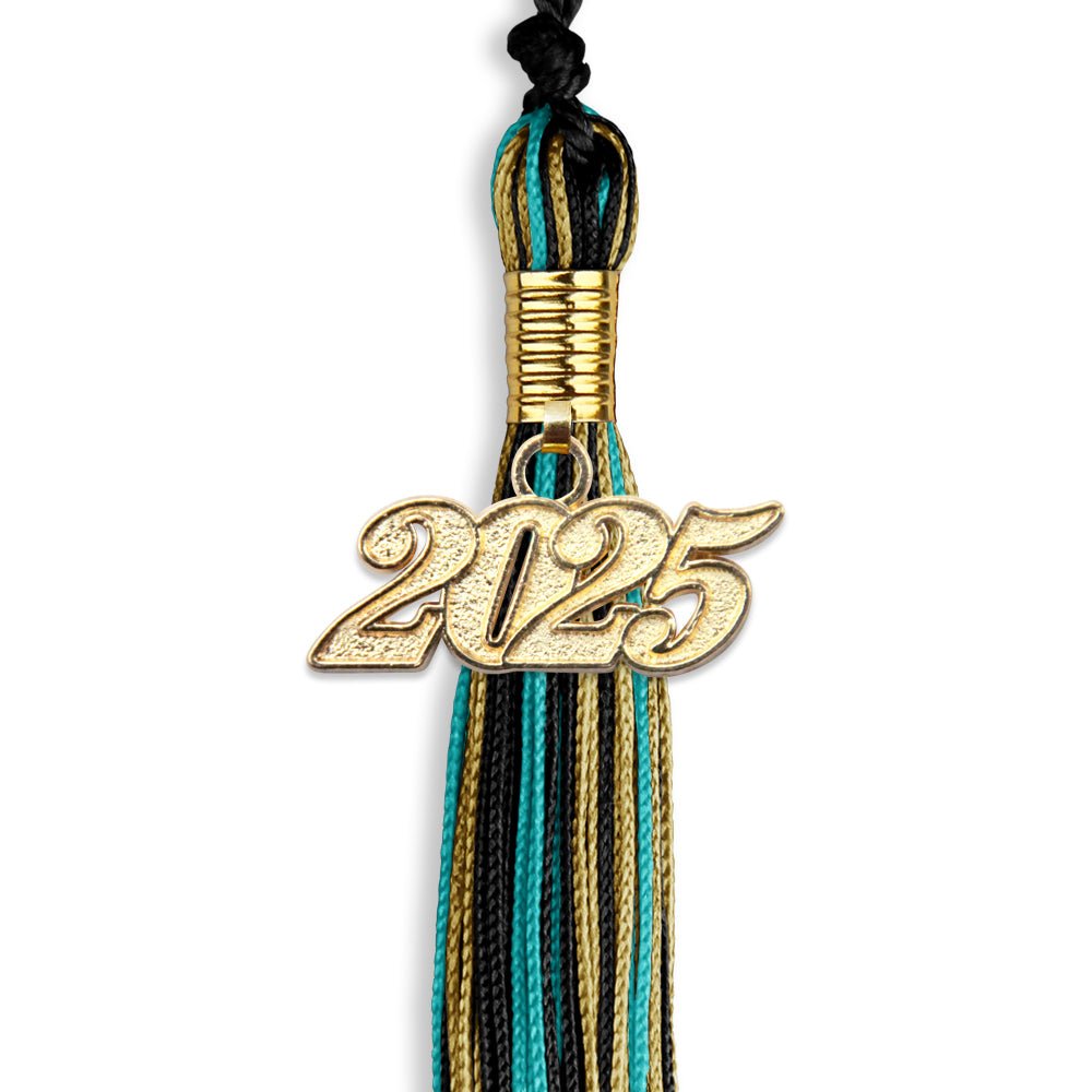 Black/Peacock/Antique Gold Mixed Color Graduation Tassel with Gold Bling Charm by Wholesale Grad Supply