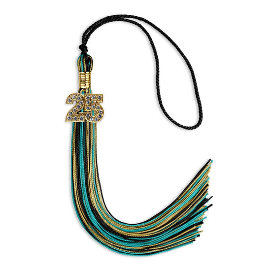Black/Peacock/Antique Gold Mixed Color Graduation Tassel with Gold Bling Charm by Wholesale Grad Supply