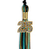 Black/Peacock/Antique Gold Mixed Color Graduation Tassel with Gold Bling Charm by Wholesale Grad Supply
