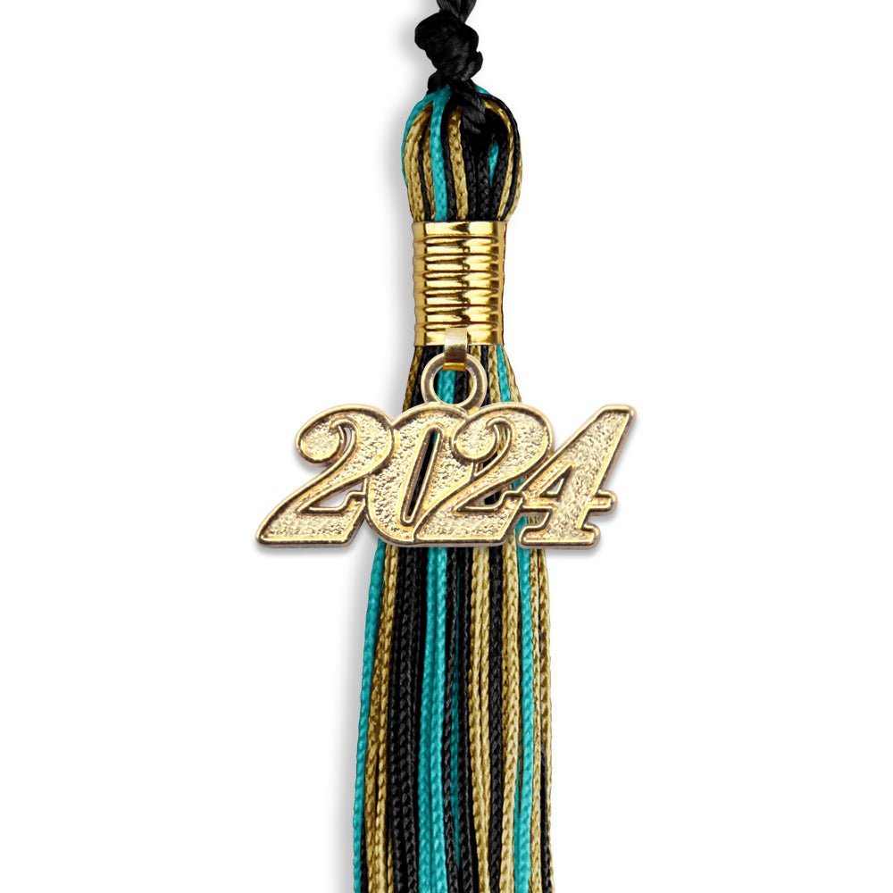 Black/Peacock/Antique Gold Mixed Color Graduation Tassel with Gold Bling Charm by Wholesale Grad Supply