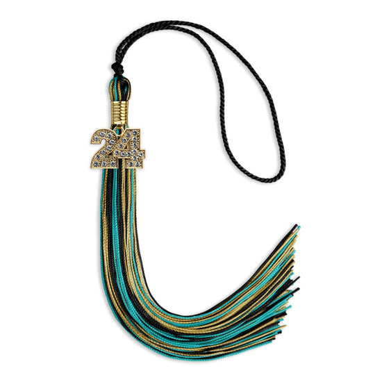 Black/Peacock/Antique Gold Mixed Color Graduation Tassel with Gold Bling Charm by Wholesale Grad Supply