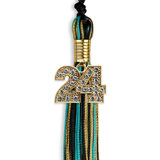 Black/Peacock/Antique Gold Mixed Color Graduation Tassel with Gold Bling Charm by Wholesale Grad Supply