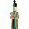 Black/Peacock/Antique Gold Mixed Color Graduation Tassel with Gold Bling Charm by Wholesale Grad Supply