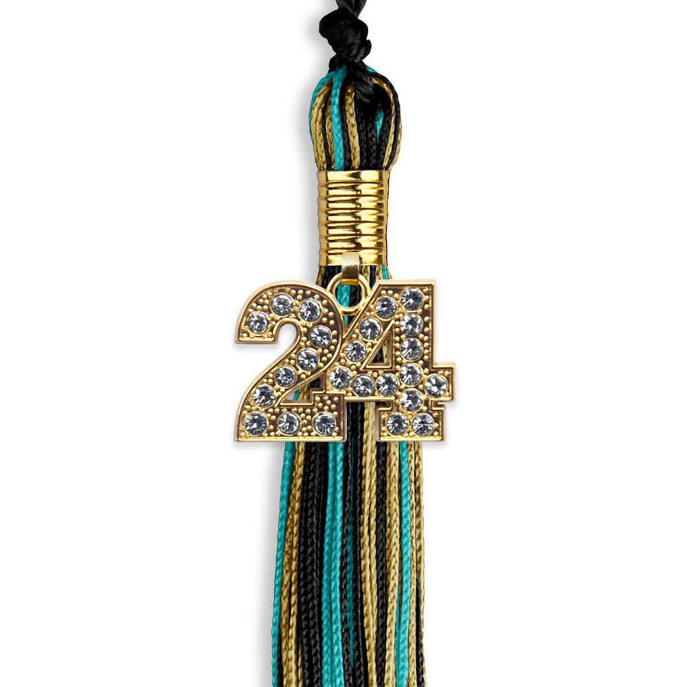 Black/Peacock/Antique Gold Mixed Color Graduation Tassel with Gold Bling Charm by Wholesale Grad Supply