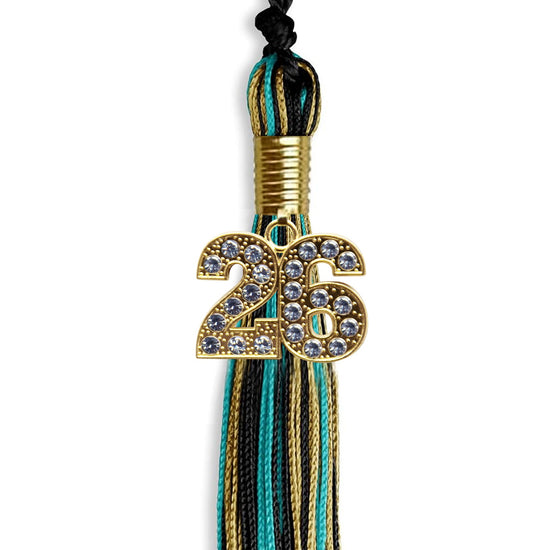 Black/Peacock/Antique Gold Mixed Color Graduation Tassel with Gold Bling Charm by Wholesale Grad Supply