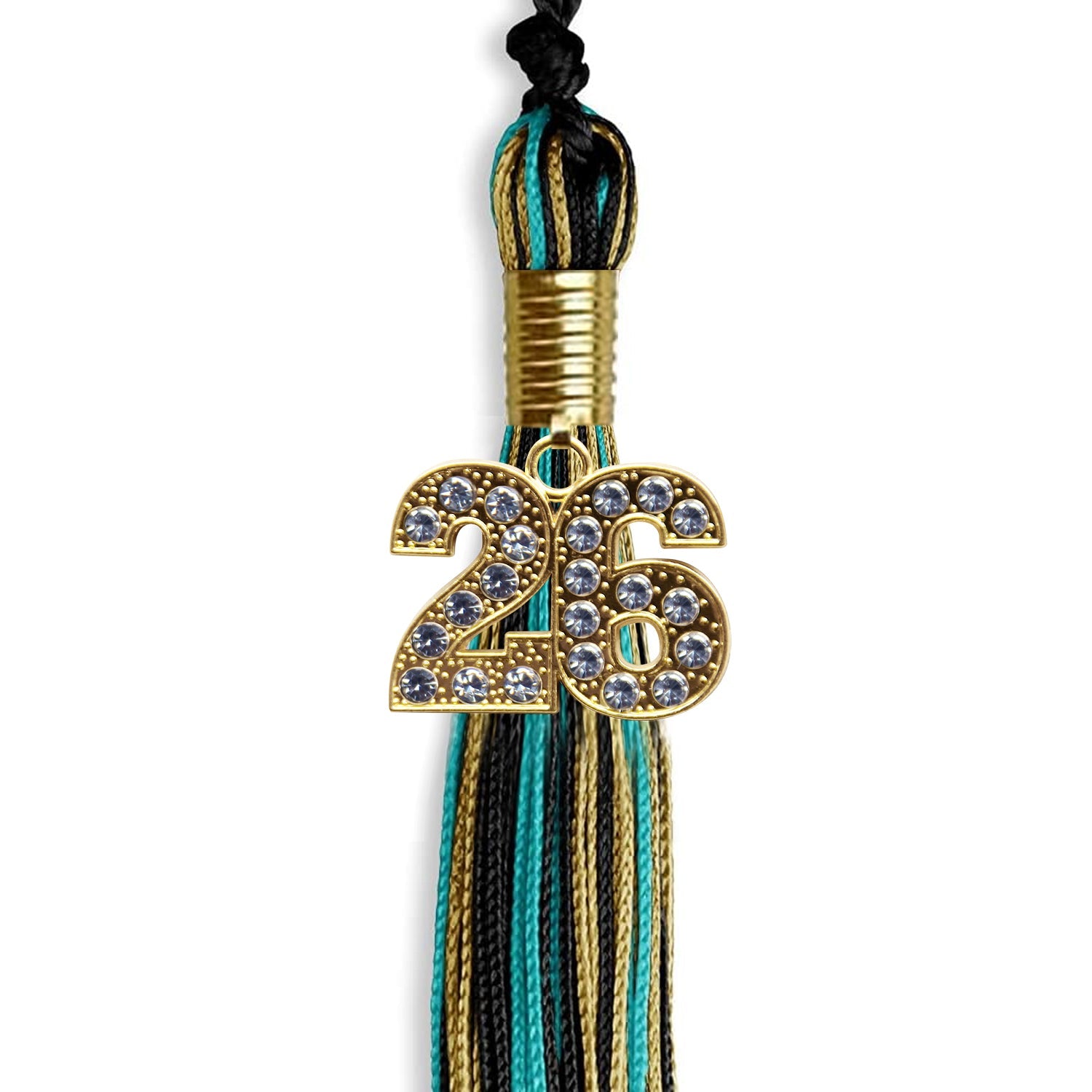 Black/Peacock/Antique Gold Mixed Color Graduation Tassel with Gold Bling Charm by Wholesale Grad Supply