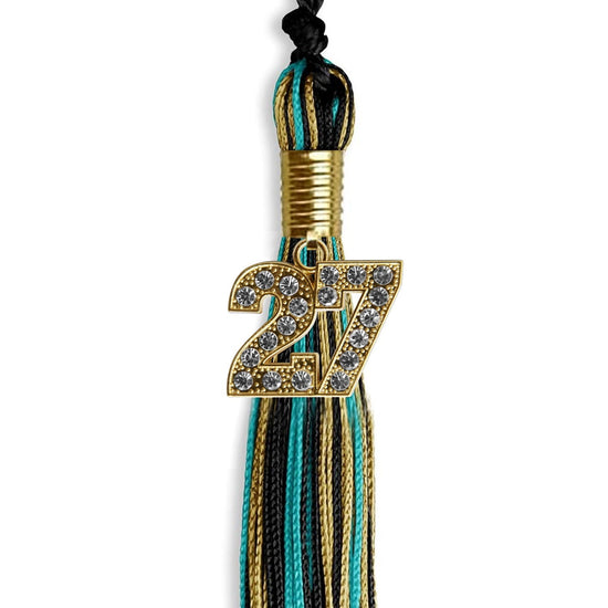 Black/Peacock/Antique Gold Mixed Color Graduation Tassel with Gold Bling Charm by Wholesale Grad Supply