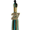 Black/Peacock/Antique Gold Mixed Color Graduation Tassel with Gold Bling Charm by Wholesale Grad Supply
