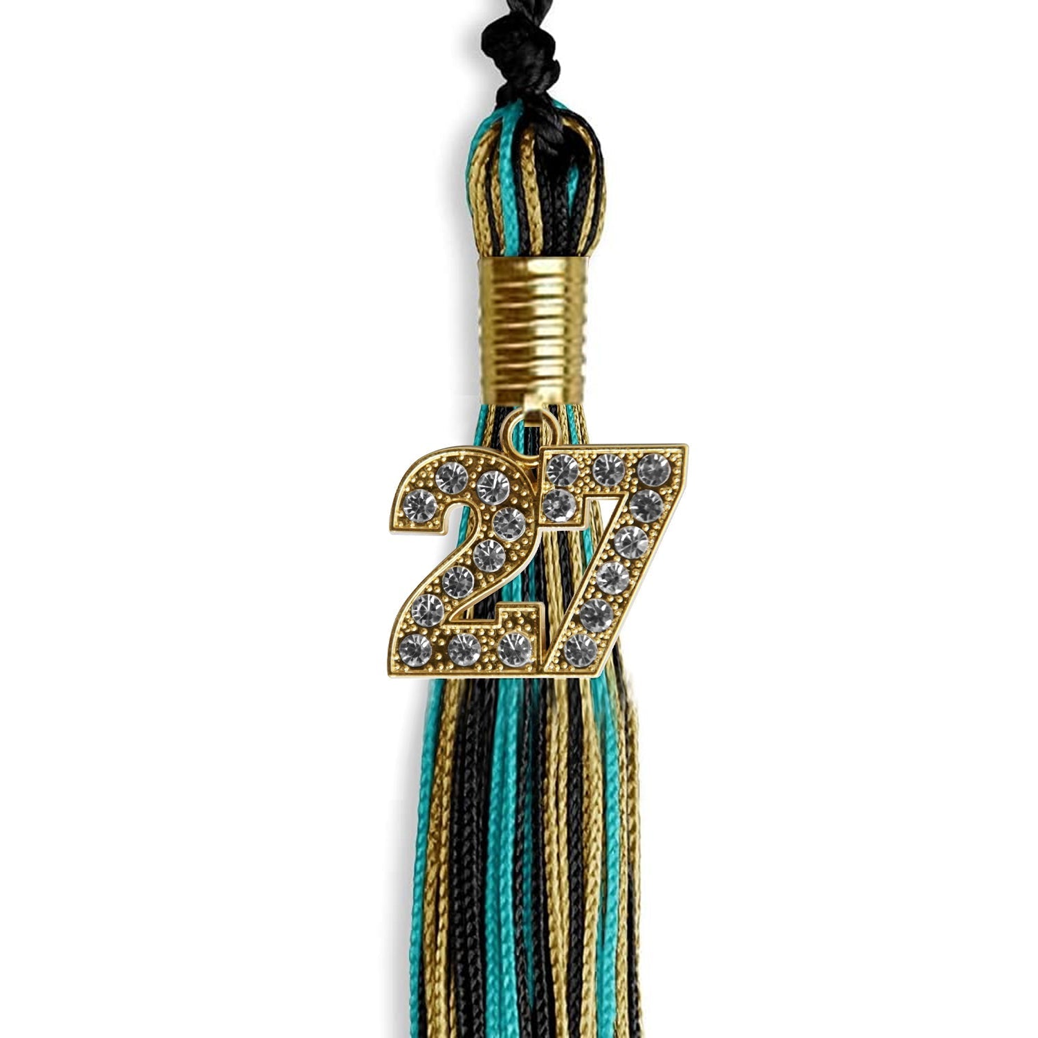 Black/Peacock/Antique Gold Mixed Color Graduation Tassel with Gold Bling Charm by Wholesale Grad Supply