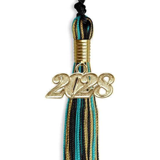 Black/Peacock/Antique Gold Mixed Color Graduation Tassel with Gold Bling Charm by Wholesale Grad Supply
