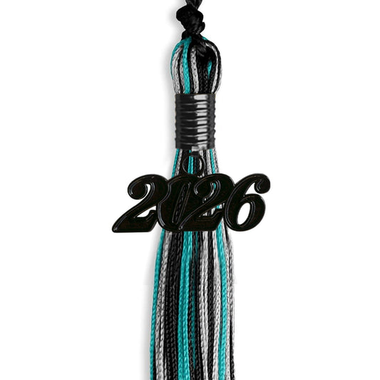 Black/Peacock/Silver Mixed Color Graduation Tassel with Black Bling Charm by Wholesale Grad Supply