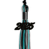 Black/Peacock/Silver Mixed Color Graduation Tassel with Black Bling Charm by Wholesale Grad Supply