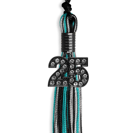 Black/Peacock/Silver Mixed Color Graduation Tassel with Black Bling Charm by Wholesale Grad Supply