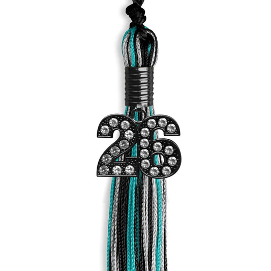 Black/Peacock/Silver Mixed Color Graduation Tassel with Black Bling Charm by Wholesale Grad Supply