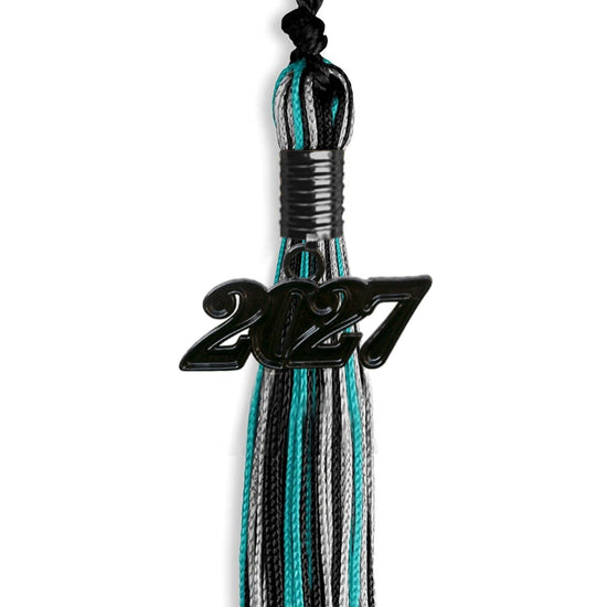 Black/Peacock/Silver Mixed Color Graduation Tassel with Black Bling Charm by Wholesale Grad Supply