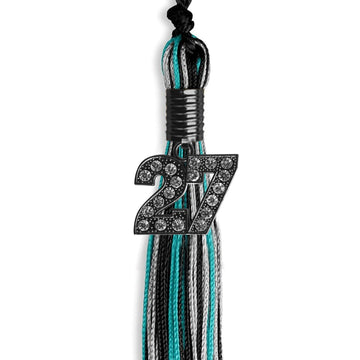 Black/Peacock/Silver Mixed Color Graduation Tassel with Black Bling Charm by Wholesale Grad Supply