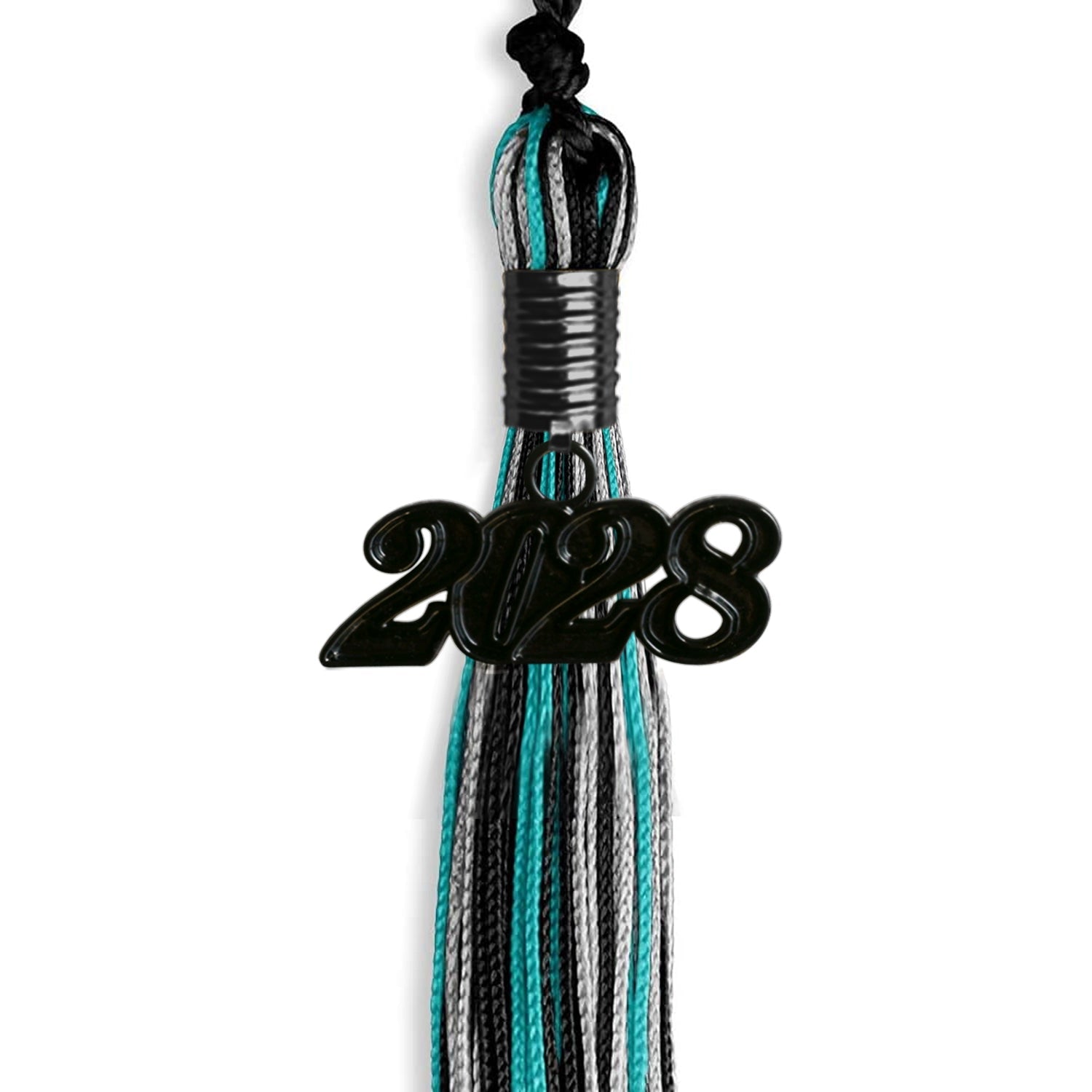 Black/Peacock/Silver Mixed Color Graduation Tassel with Black Bling Charm by Wholesale Grad Supply