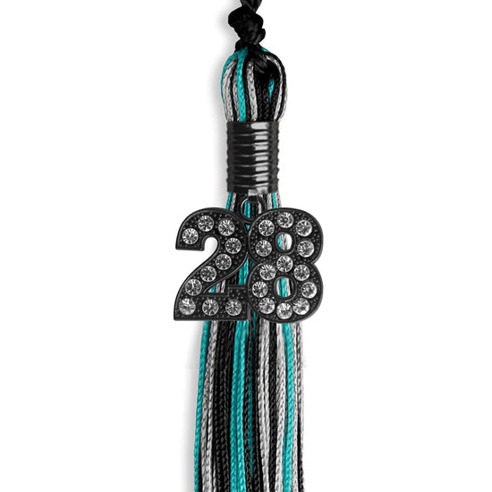 Black/Peacock/Silver Mixed Color Graduation Tassel with Black Bling Charm by Wholesale Grad Supply