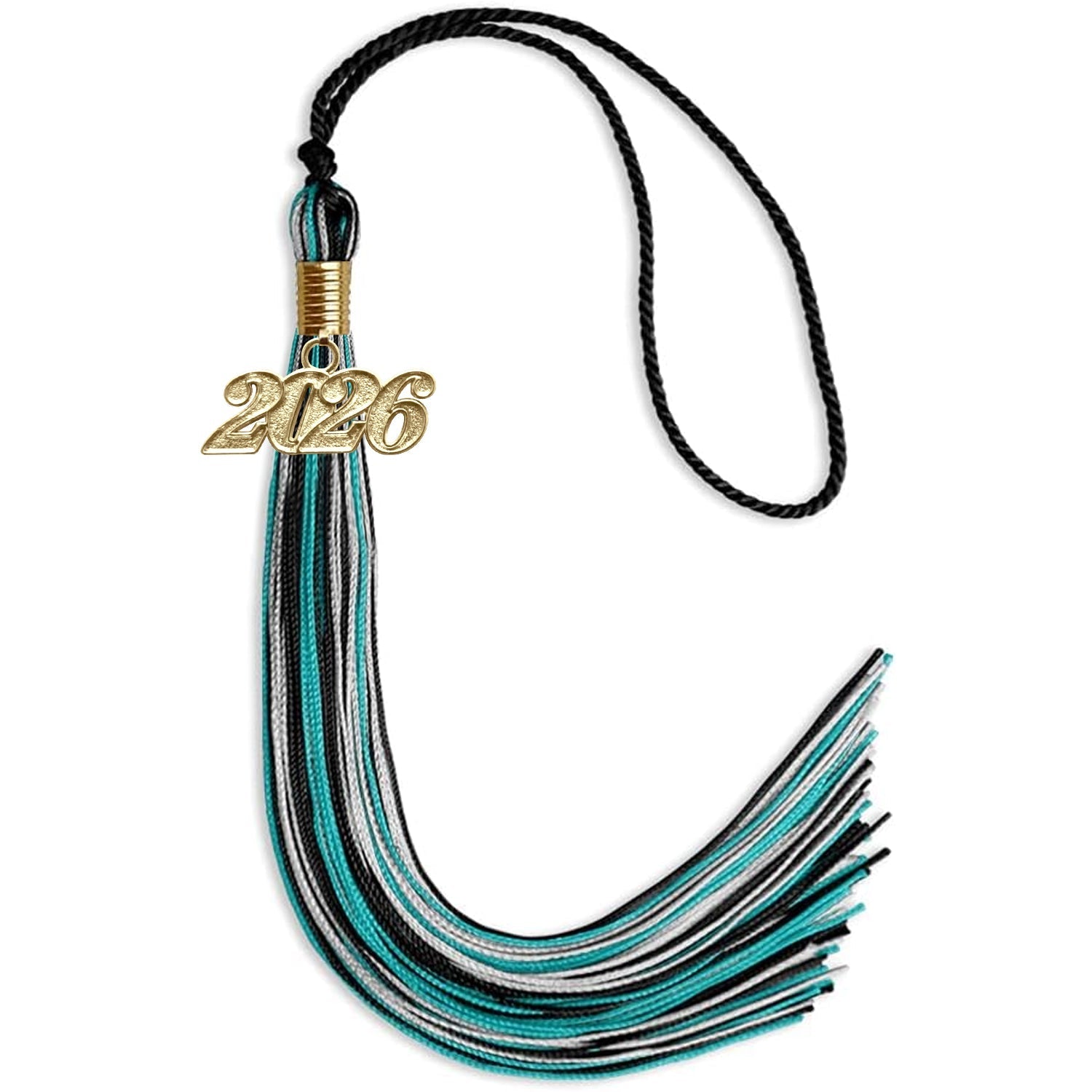 Black/Peacock/Silver Mixed Color Graduation Tassel with Gold Bling Charm by Wholesale Grad Supply