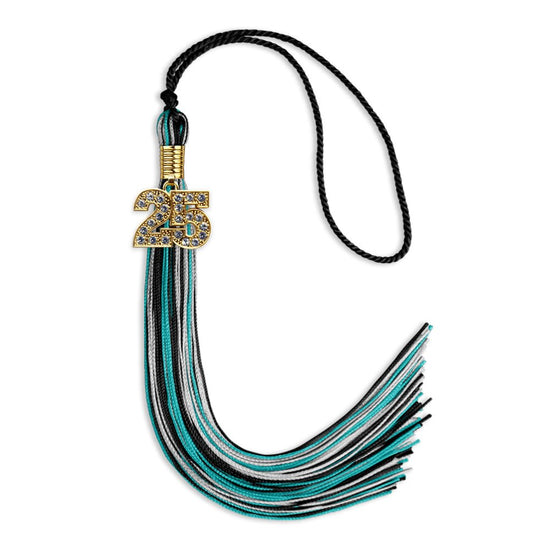 Black/Peacock/Silver Mixed Color Graduation Tassel with Gold Bling Charm by Wholesale Grad Supply
