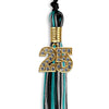 Black/Peacock/Silver Mixed Color Graduation Tassel with Gold Bling Charm by Wholesale Grad Supply