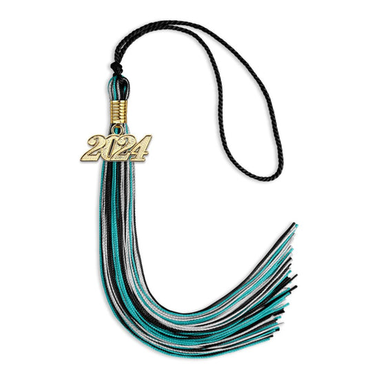 Black/Peacock/Silver Mixed Color Graduation Tassel with Gold Bling Charm by Wholesale Grad Supply