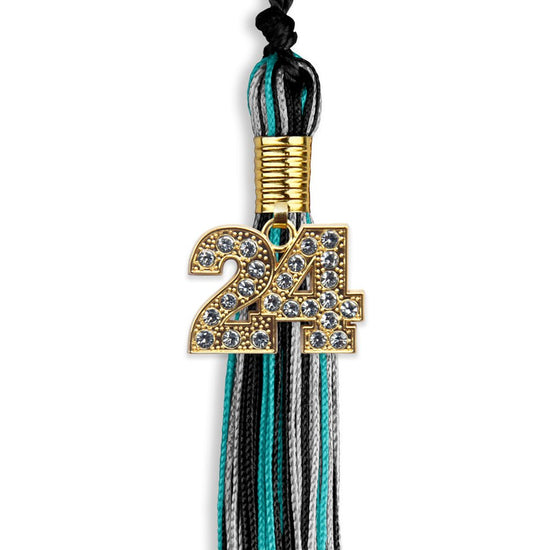 Black/Peacock/Silver Mixed Color Graduation Tassel with Gold Bling Charm by Wholesale Grad Supply