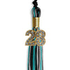 Black/Peacock/Silver Mixed Color Graduation Tassel with Gold Bling Charm by Wholesale Grad Supply