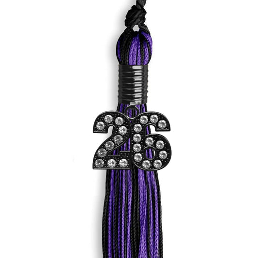 Black/Purple Mixed Color Graduation Tassel with Black Bling Charm by Wholesale Grad Supply