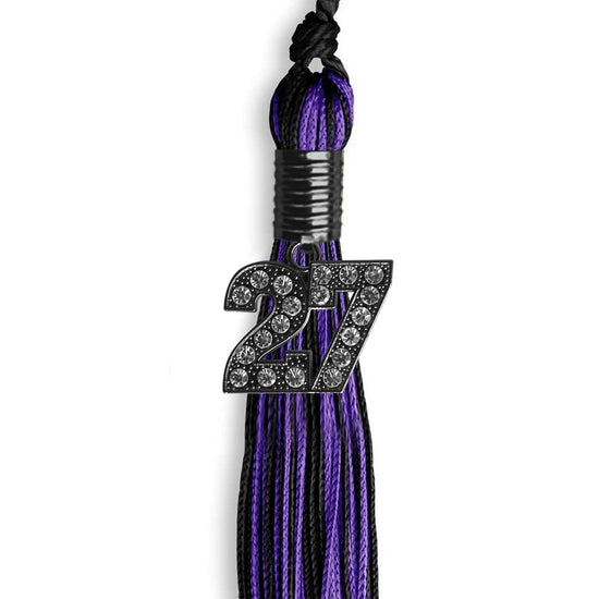 Black/Purple Mixed Color Graduation Tassel with Black Bling Charm by Wholesale Grad Supply