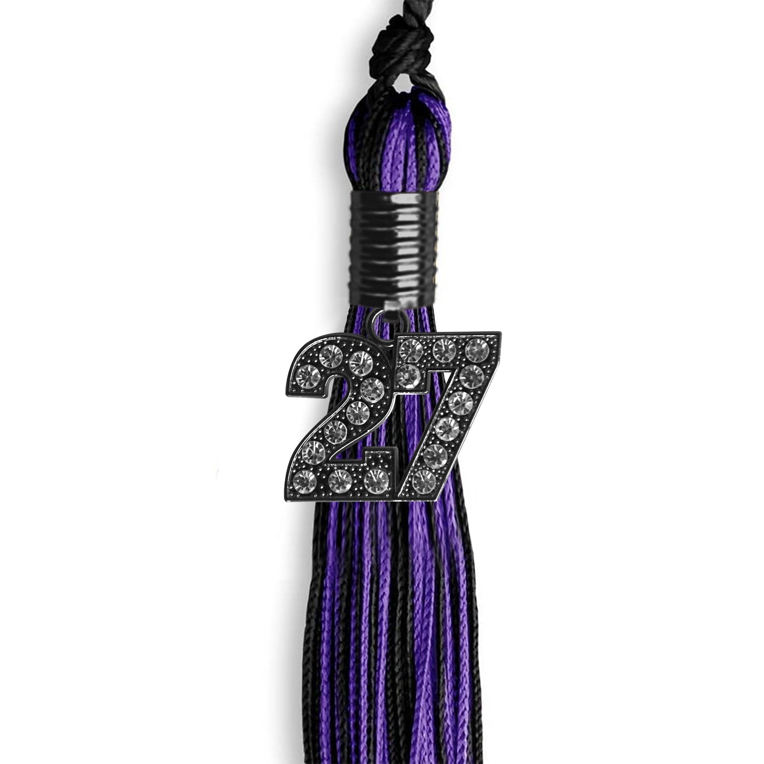 Black/Purple Mixed Color Graduation Tassel with Black Bling Charm by Wholesale Grad Supply