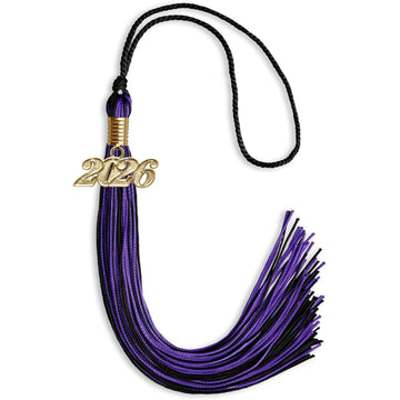 Black/Purple Mixed Color Graduation Tassel with Gold Bling Charm by Wholesale Grad Supply