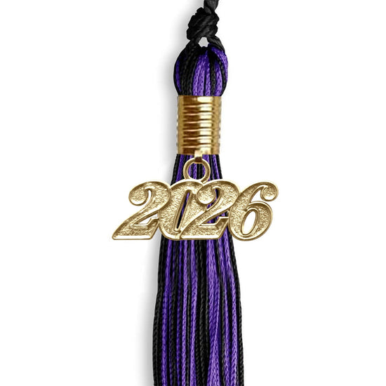 Black/Purple Mixed Color Graduation Tassel with Gold Bling Charm by Wholesale Grad Supply