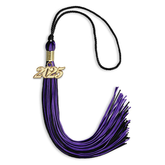 Black/Purple Mixed Color Graduation Tassel with Gold Bling Charm by Wholesale Grad Supply