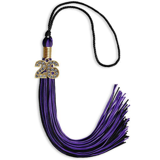 Black/Purple Mixed Color Graduation Tassel with Gold Bling Charm by Wholesale Grad Supply