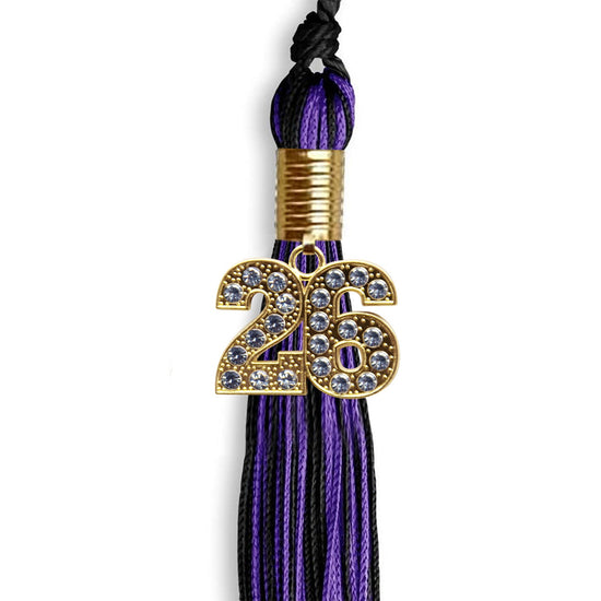 Black/Purple Mixed Color Graduation Tassel with Gold Bling Charm by Wholesale Grad Supply