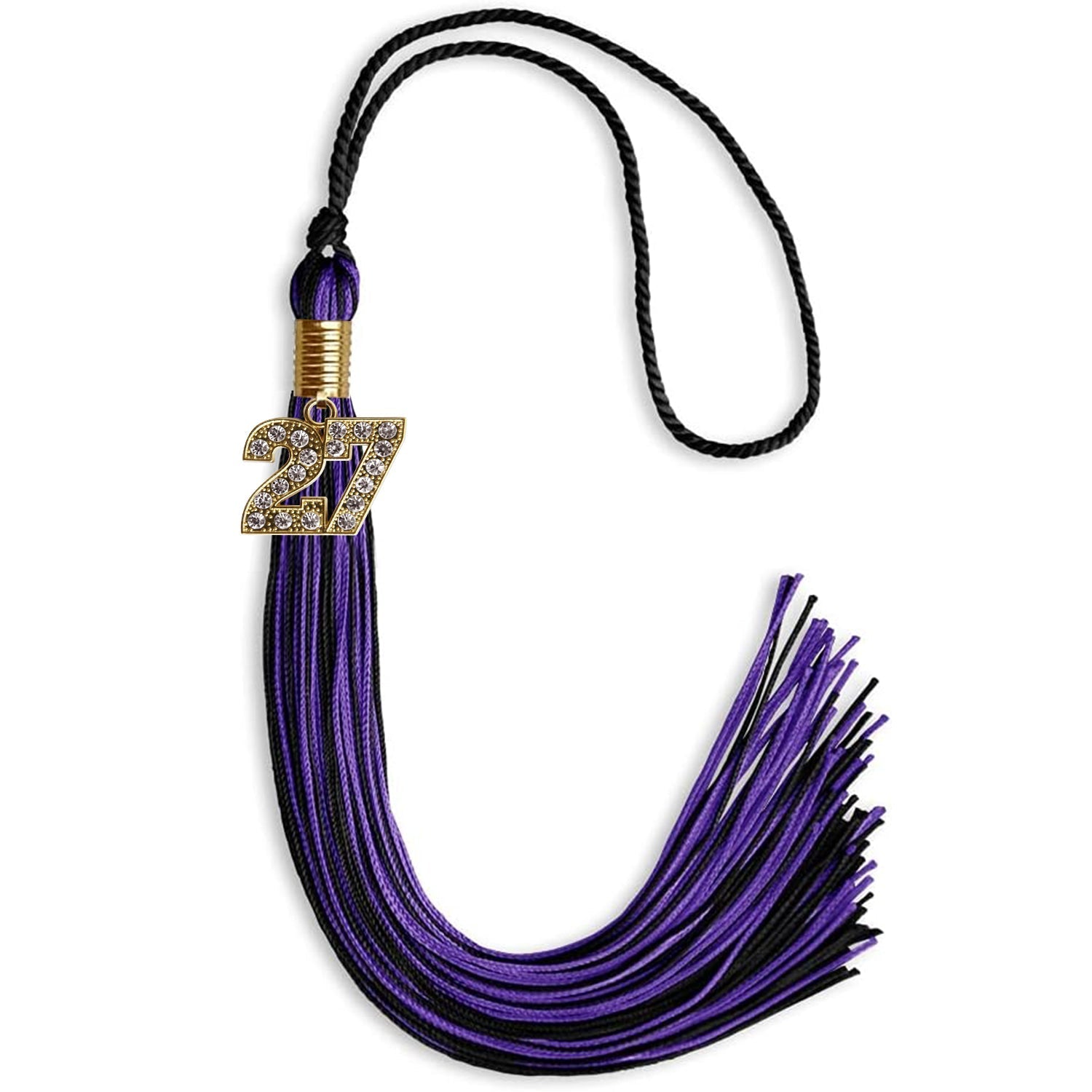 Black/Purple Mixed Color Graduation Tassel with Gold Bling Charm by Wholesale Grad Supply