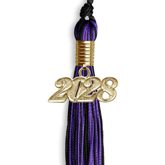 Black/Purple Mixed Color Graduation Tassel with Gold Bling Charm by Wholesale Grad Supply