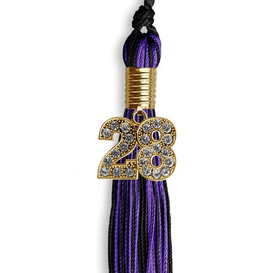 Black/Purple Mixed Color Graduation Tassel with Gold Bling Charm by Wholesale Grad Supply
