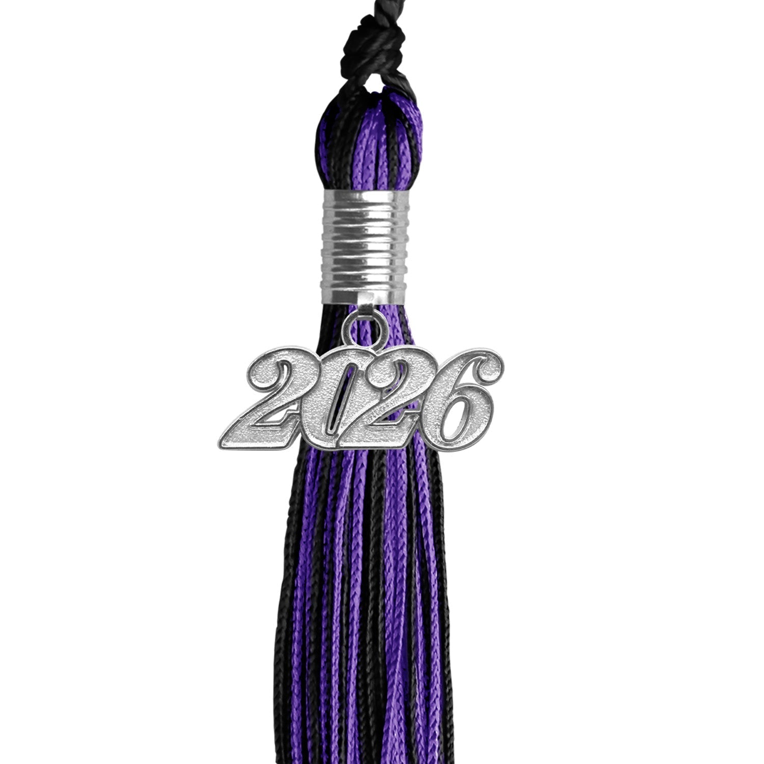 Black/Purple Mixed Color Graduation Tassel with Silver Bling Charm by Wholesale Grad Supply