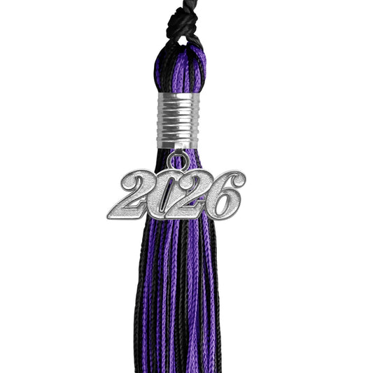Black/Purple Mixed Color Graduation Tassel with Silver Bling Charm by Wholesale Grad Supply