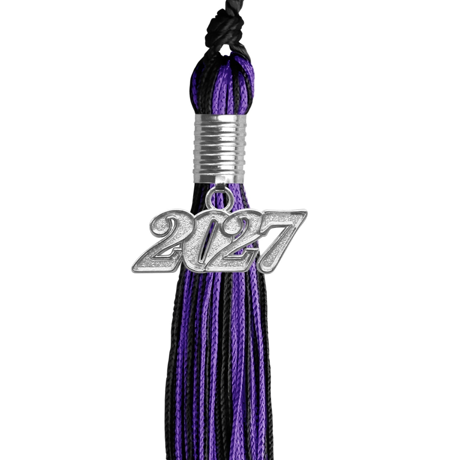 Black/Purple Mixed Color Graduation Tassel with Silver Bling Charm by Wholesale Grad Supply