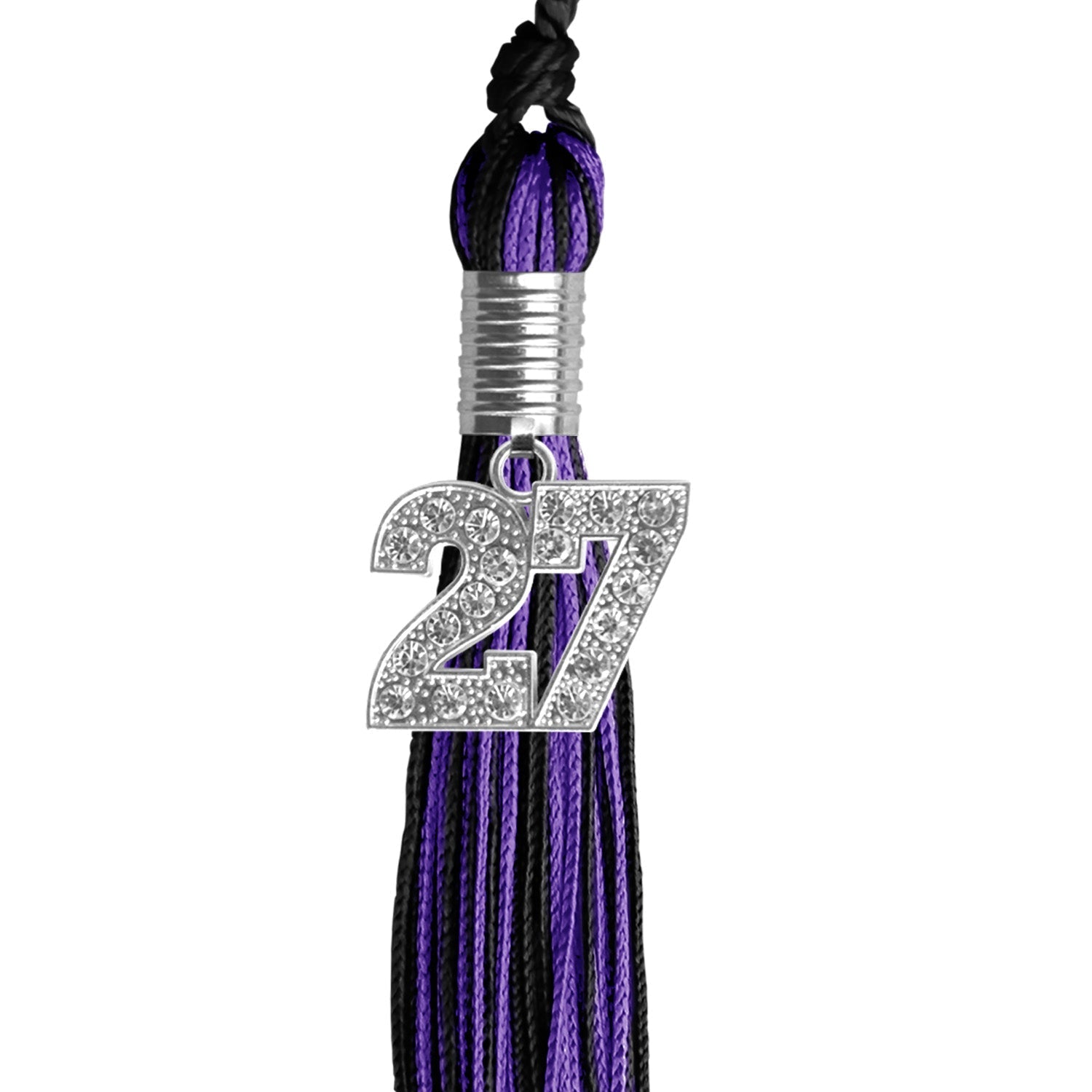 Black/Purple Mixed Color Graduation Tassel with Silver Bling Charm by Wholesale Grad Supply