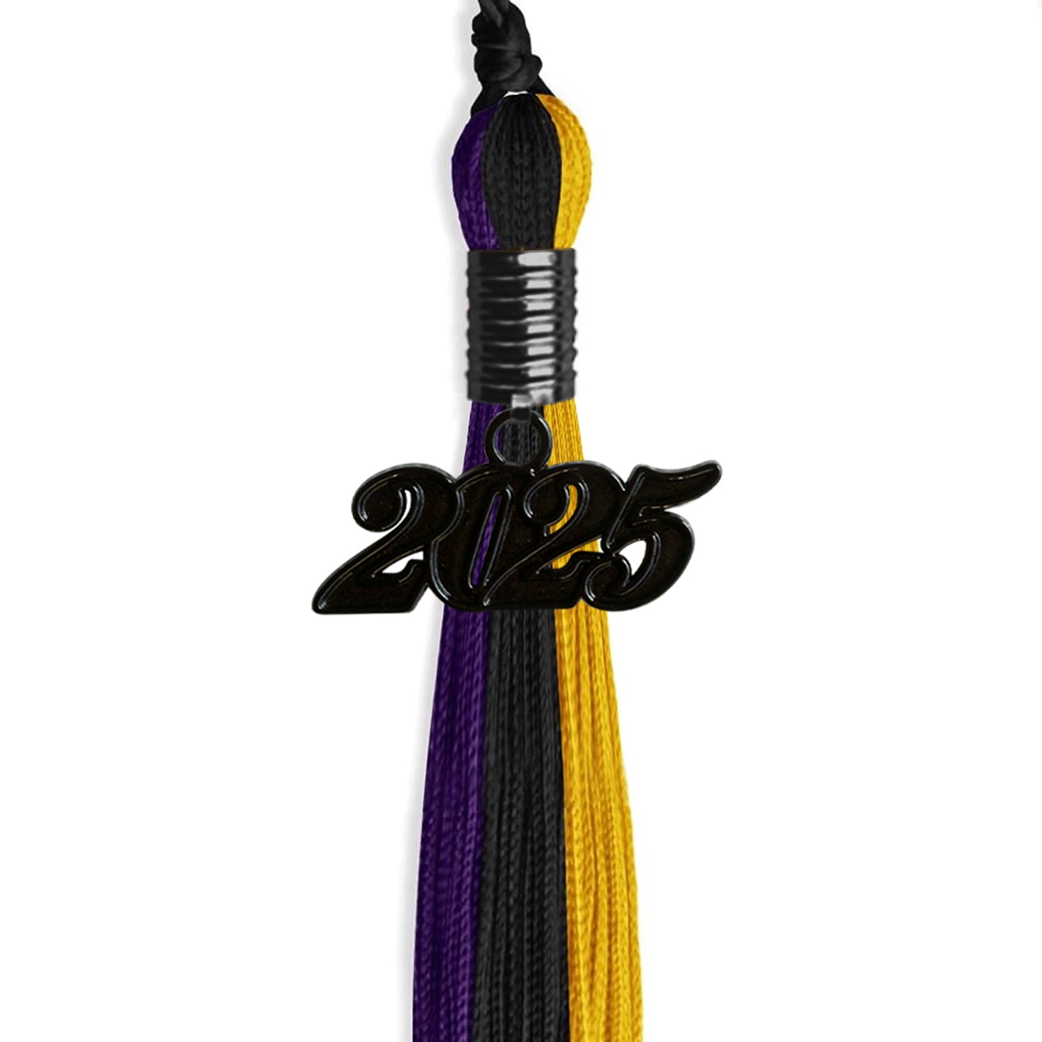 Black/Purple/Gold Graduation Tassel with Black Bling Charm by Wholesale Grad Supply